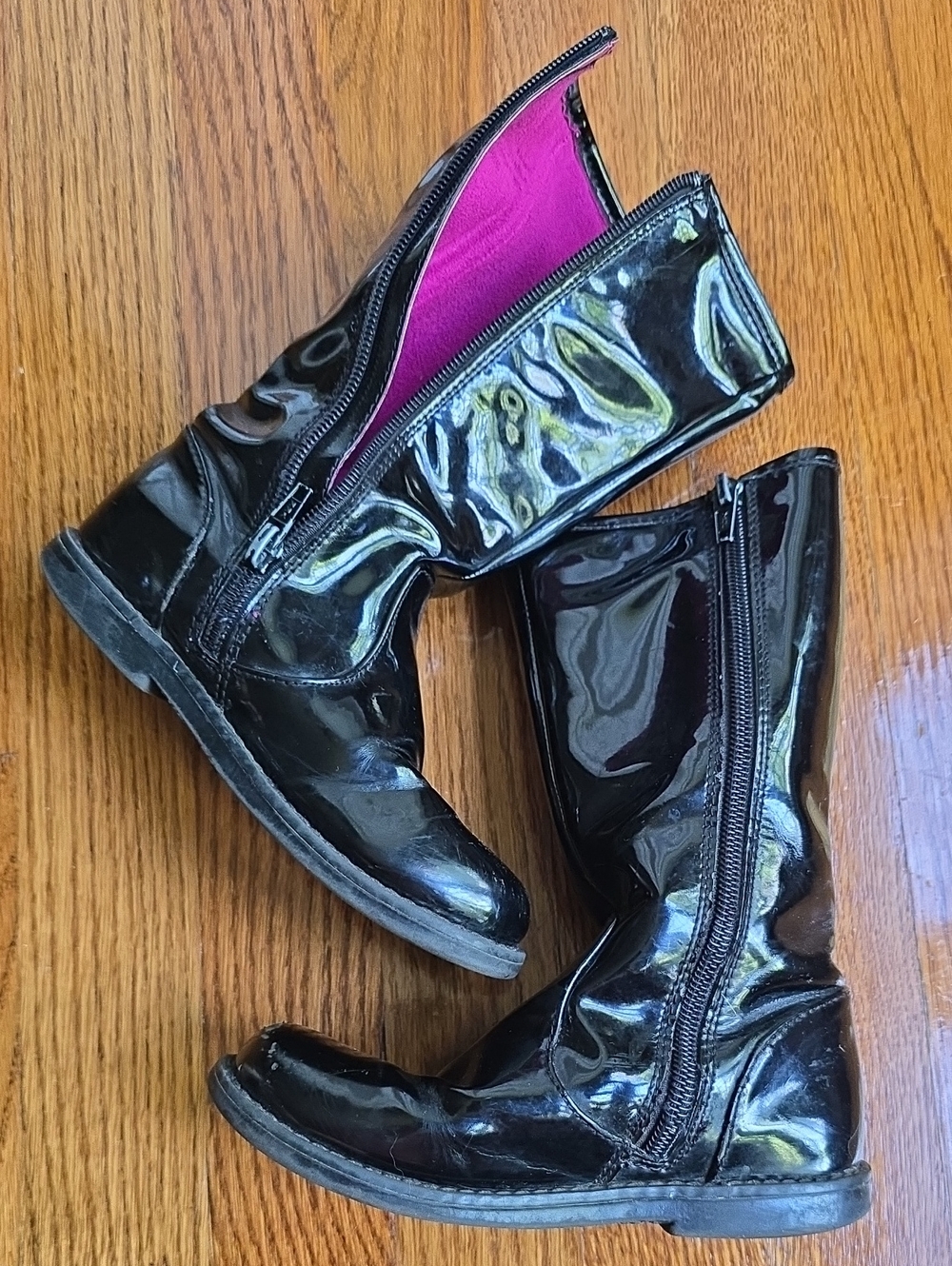 Tucker + Tate Black Patent Tall Boots with Pink Interior
